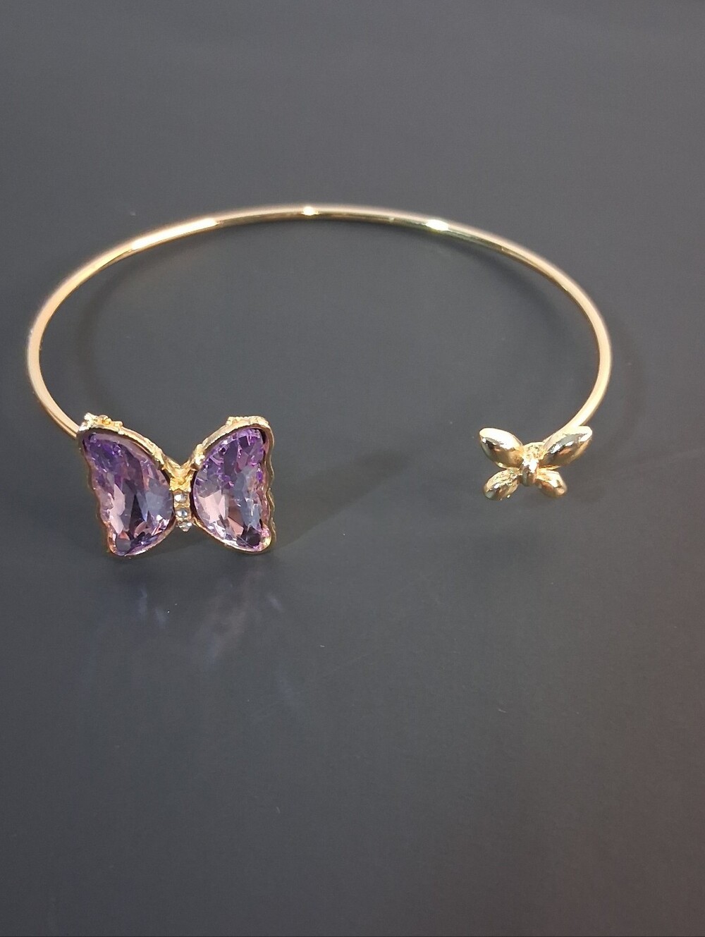Gold Butterfly Cuff Bracelet with Purple Crystals - Picture 2 of 3